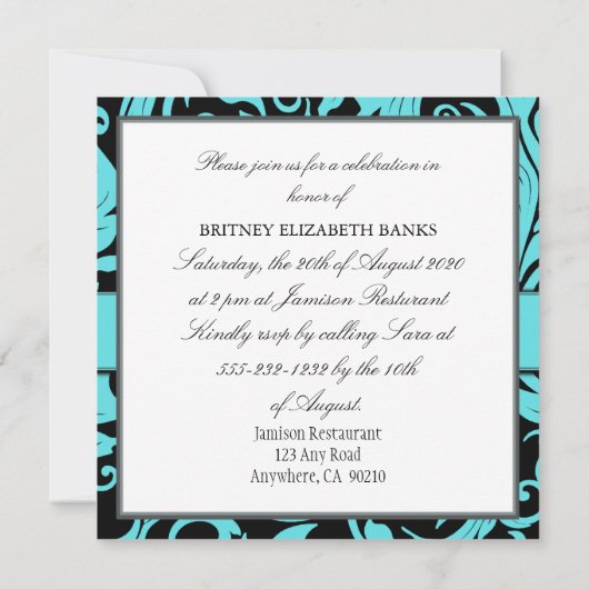 Pool Blue en Black 60th Birthday Party-uitnodiging Kaart (Achterkant)