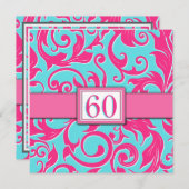Pool Blue & Pink 60th Birthday Party Invitations Kaart (Voorkant / Achterkant)