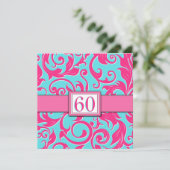 Pool Blue & Pink 60th Birthday Party Invitations Kaart (Staand voorkant)