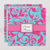 Pool Blue & Roze Bridal Shower-uitnodigingen Kaart (Voorkant / Achterkant)