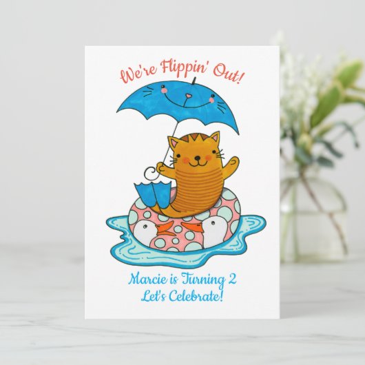 Pool Cat Birthday Invitation for Child (Staand voorkant)
