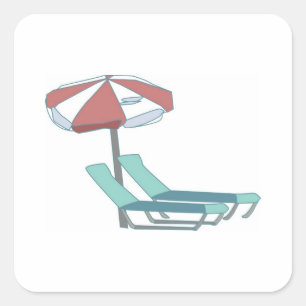 Pool Chairs and Umbrella Vierkante Sticker