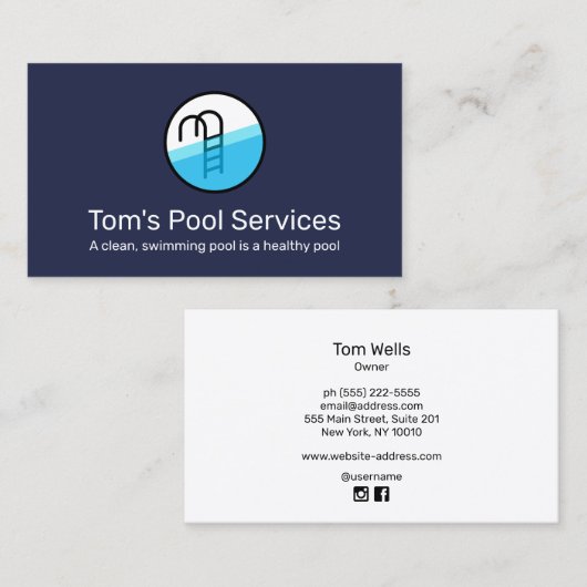 Pool Cleaning Service Logo Visitekaartje (Voorkant / Achterkant)