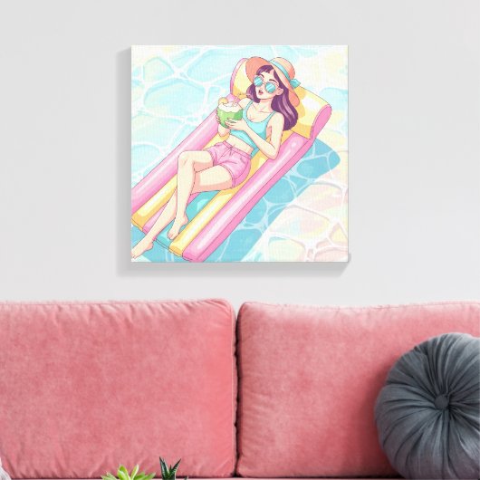 Pool Day Relaxing Girl Canvas Afdruk (Insitu (Woonkamer))