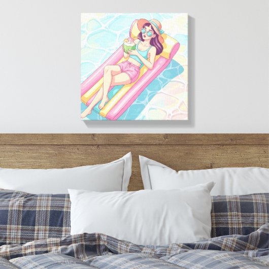 Pool Day Relaxing Girl Canvas Afdruk (Insitu (Slaapkamer))