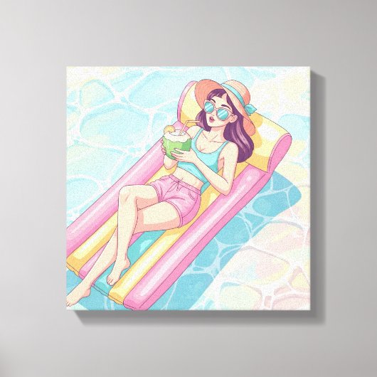 Pool Day Relaxing Girl Canvas Afdruk (Voorkant)