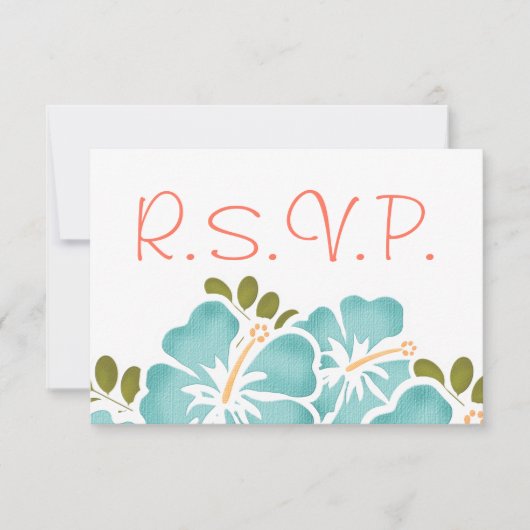 POOL- EN CORAL HIBISCUS RSVP WEDDING RESPONS KAART (Voorkant)