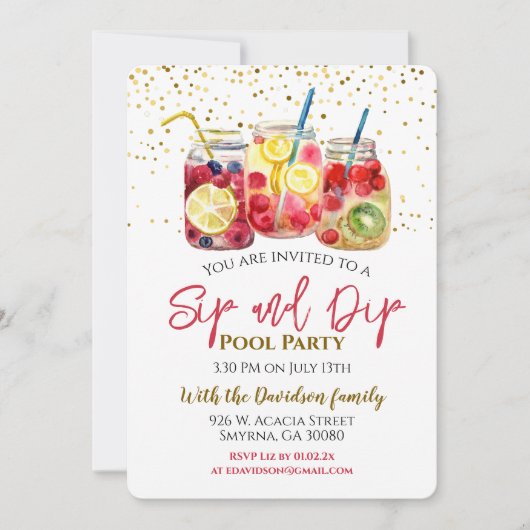Pool- en fruitcocktail voor Sip en dip Kaart (Voorkant)