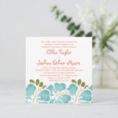 Pool en koraal Hibiscus Wedding Invitations Kaart (Staand voorkant)