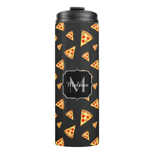 Pool en pret pizzasnijpatroon Monogram Thermosbeker (Voorkant)