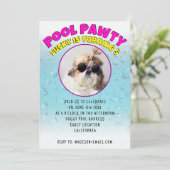Pool feest puppy hond aangepaste foto verjaardagsf kaart (Staand voorkant)