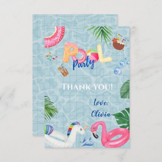 Pool Feestje Bedankkaart (Voorkant / Achterkant)