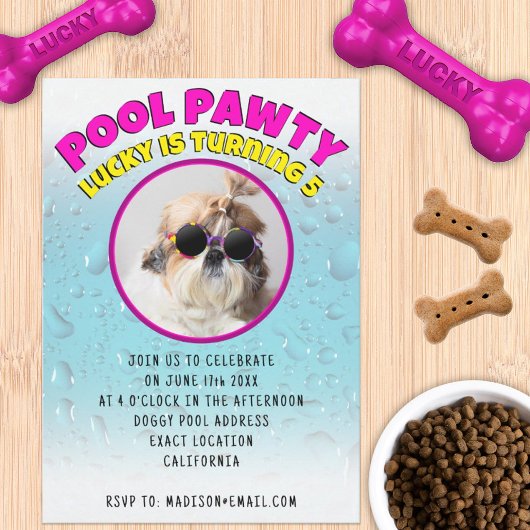 Pool feestje puppy hond aangepaste foto verjaardag kaart