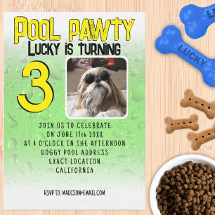 Pool feestje puppy hond aangepaste foto verjaardag kaart