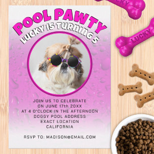 Pool feestje puppy hond aangepaste foto verjaardag kaart