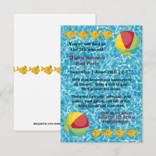 Pool Fish Ball - 3x5 Pool Party Invitation Kaart