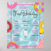 Pool Floatie Party 1st Birthday Milestone Poster (Voorkant)