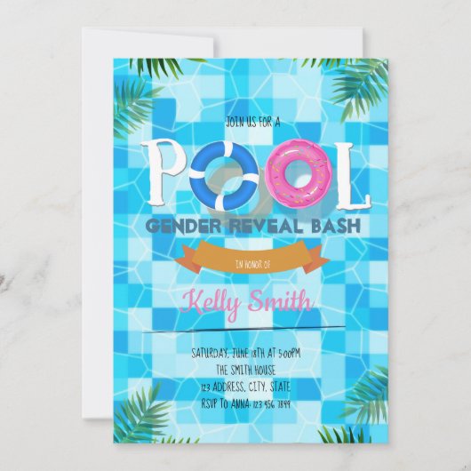 Pool gender reveal party kaart (Voorkant)