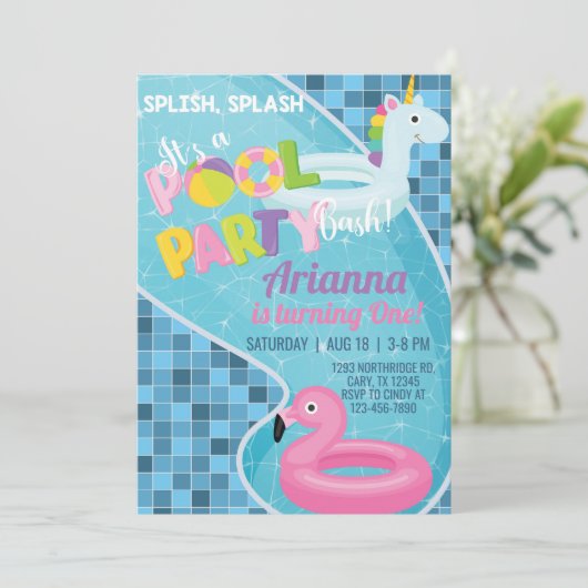 Pool girl-uitnodiging, pool-uitnodiging. kaart (Staand voorkant)
