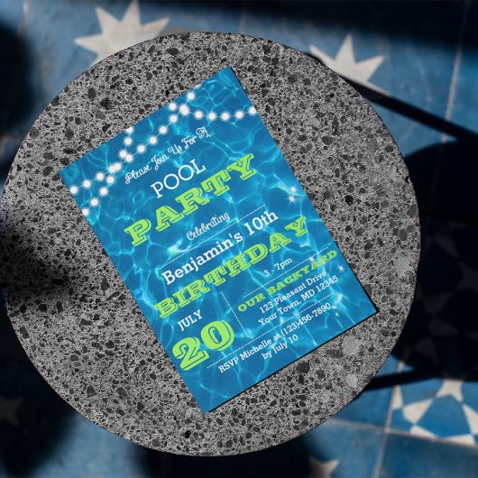 Pool Lights Groene Zomer Party Uitnodiging