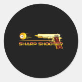 Pool LL Sharp Shooter Biljart Pistool Geel Ronde Sticker (Voorkant)
