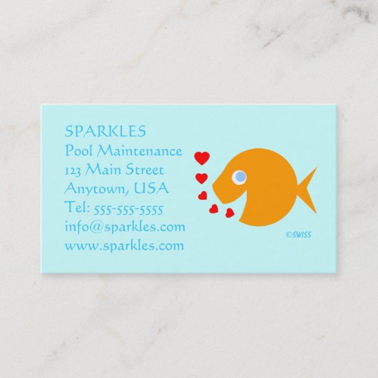 Pool Maintenance Cute Cartoon Goldfish Turquoise Visitekaartje (Voorkant)