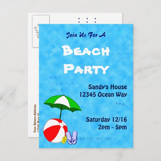Pool of Beach Party Custom Invitation Briefkaart (Voorkant / Achterkant)