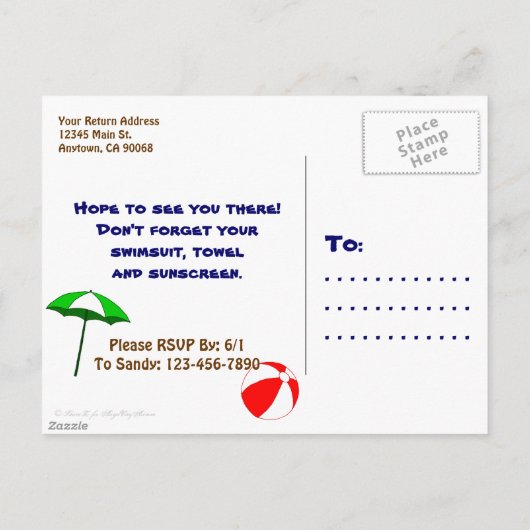 Pool of Beach Party Custom Invitation Briefkaart (Achterkant)