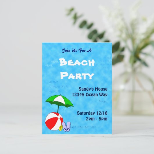 Pool of Beach Party Custom Invitation Briefkaart (Staand voorkant)