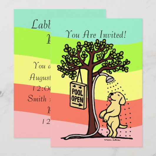Pool Open Fun Yellow Labrador Cartoon Kaart (Voorkant / Achterkant)