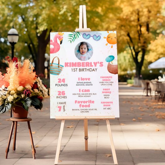 Pool Party 1e Verjaardagsfeest Mijlpaal teken Poster