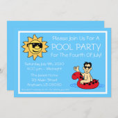 Pool Party 4th of Juli (Mannelijke Rode Innertube) Kaart (Voorkant / Achterkant)