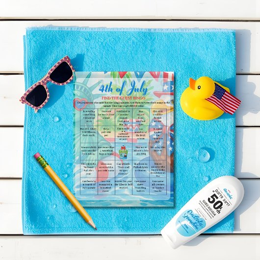 Pool Party 4th of July Bingo  game card Feestdagenkaart