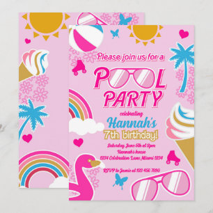 Pool Party 7e Verjaardag Meisje Malibu Doll zomer Kaart