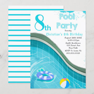 Pool Party 8th Birthday Party - Uitnodigingen