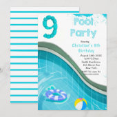 Pool Party 9th Birthday Party Invitations (Voorkant / Achterkant)