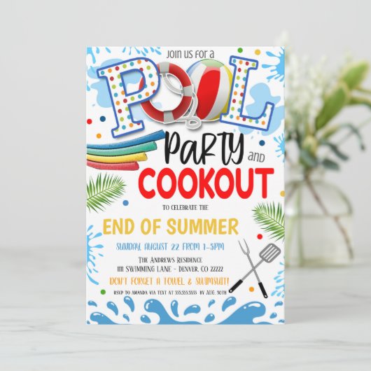 Pool Party and Cookout Invitation Kaart (Staand voorkant)