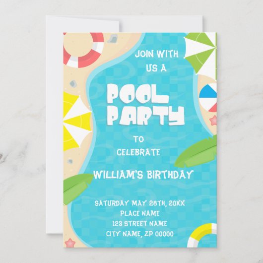 Pool Party any Age Birthday Invitation Kaart (Voorkant)