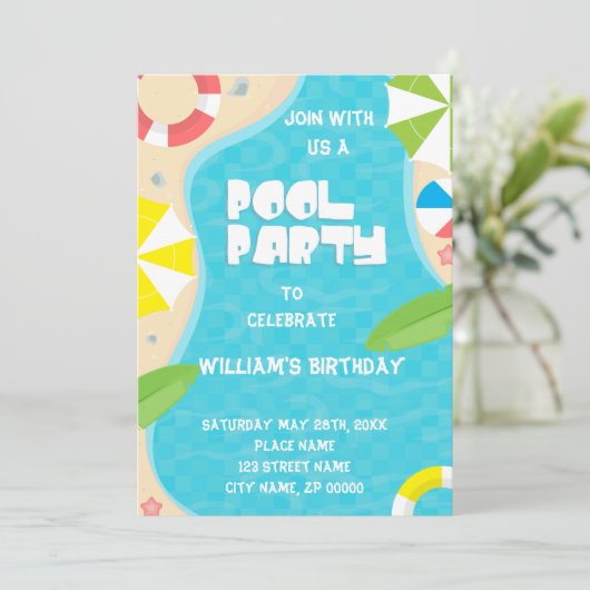 Pool Party any Age Birthday Invitation Kaart (Staand voorkant)