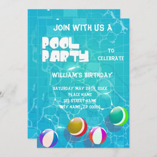 Pool Party any Age Birthday Invitation Kaart (Voorkant / Achterkant)