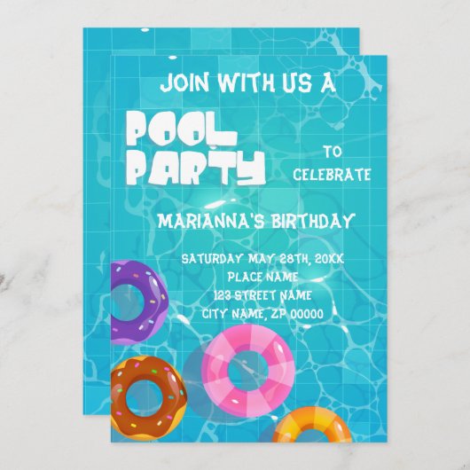 Pool Party any Age Birthday Kaart (Voorkant / Achterkant)