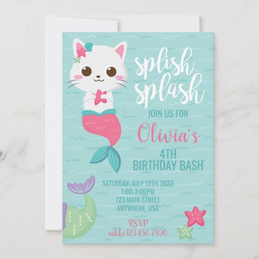 Pool party at Birthday Kat purrmaid Kaart (Voorkant)