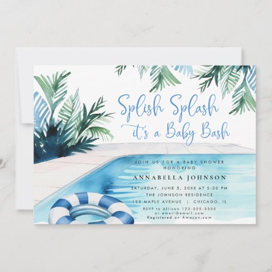 Pool party baby shower blauw Het is een Jongen Kaart (Voorkant)