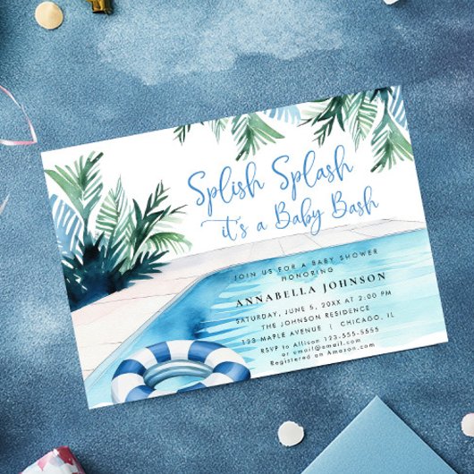 Pool party baby shower blauw Het is een Jongen Kaart