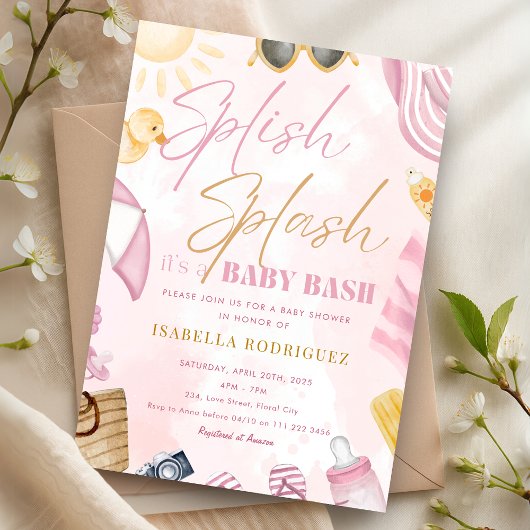 Pool Party Baby Shower Pink Splish Splash Bash Kaart