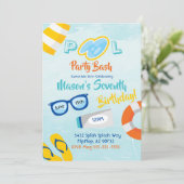 Pool Party Bash Birthday Invitation Kaart (Staand voorkant)