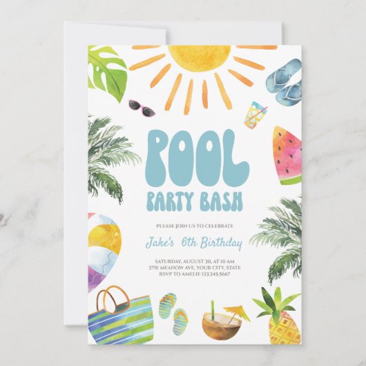 Pool Party Bash Birthday Invitation Kaart (Voorkant)