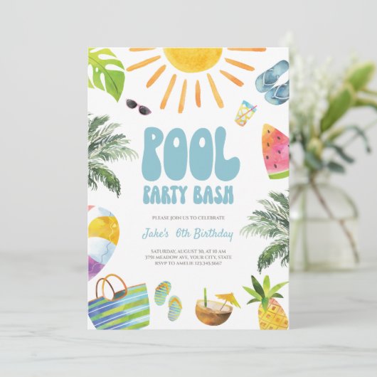 Pool Party Bash Birthday Invitation Kaart (Staand voorkant)
