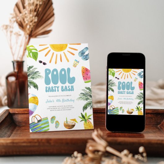 Pool Party Bash Birthday Invitation Kaart