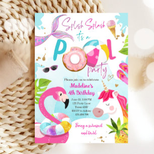Pool Party Bash Eenhoorn Zeemeermin Flamingo Verja Kaart